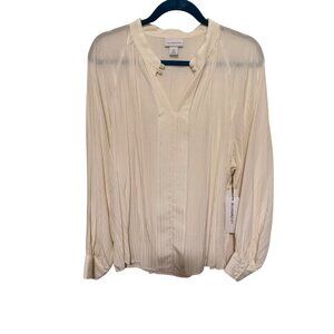Liz Claiborne Blouse NWT Pull Over Cream with stripe pattern Womans XXL